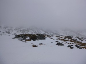 This is what the Summit Ribs on the West Face of Aonach Mor can look like when the visibility is poor.