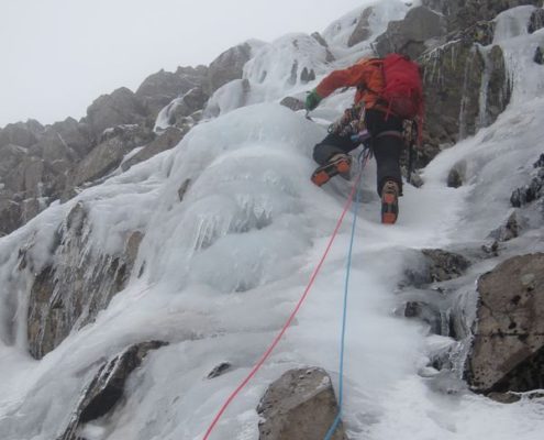 Ice climbing on the Little Brenva Face, Ben Nevis