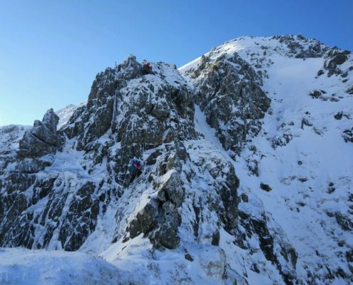 Alpine conditions on the East Ridge of the North Top of Stob Ban