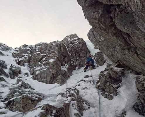 Winter climbing up South Gully, Ben Nevis